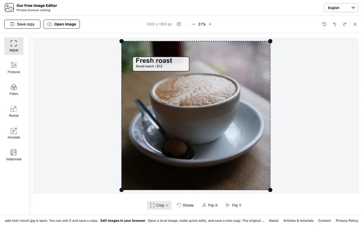 Before saving a copy, check text, margins, and the subject at the final display size.